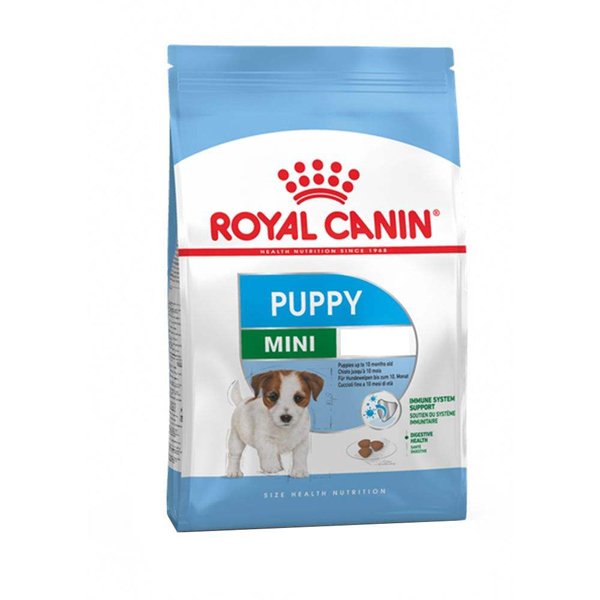 رایاپت فروشگاه آنلاین لوازم و غذای حیوانات-غذای خشک سگ رویال کنین مدل PUPPY MINI وزن 2 کیلوگرم به همراه پوچ