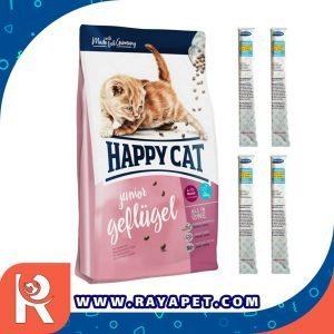 رایاپت فروشگاه آنلاین لوازم و غذای حیوانات خانگی-غذای خشک گربه هپی کت مدل جونیور به همراه بستنی گربه