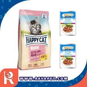 رایاپت فروشگاه آنلاین لوازم و غذای حیوانات خانگی-غذای خشک گربه هپی کت مدل کیتن وزن ۱۰ کیلوگرم به همراه پوچ استوزی