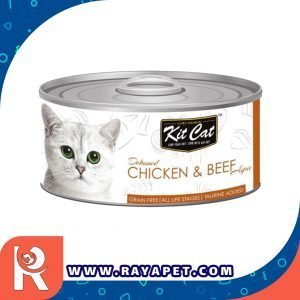 رایاپت فروشگاه آنلاین لوازم و غذای حیوانات خانگی-کنسرو غذای گربه کیت کت مدل مرغ و گوشت گاو