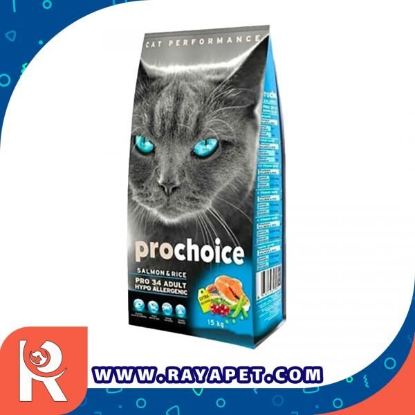 رایاپت فروشگاه آنلاین لوازم و غذای حیوانات خانگی-غذای خشک گربه پروچویس مدل Salmon & Rice PRO 34